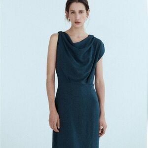 Zara dress green with dramatic necklace elegant size medium